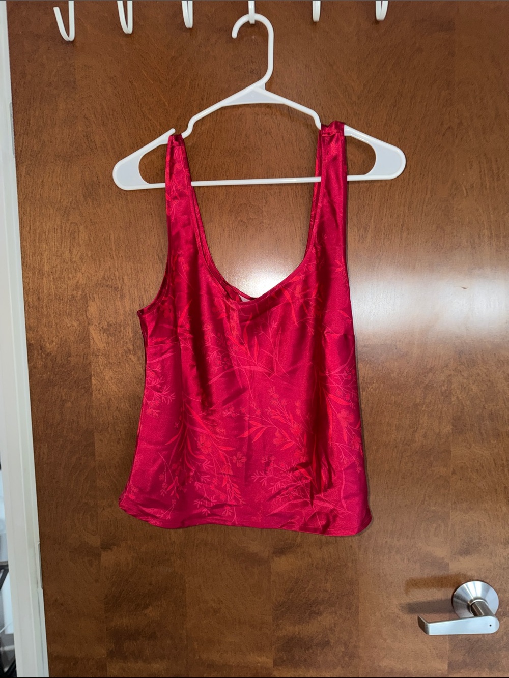 Satin Jacquard Red Camisole Tank Top